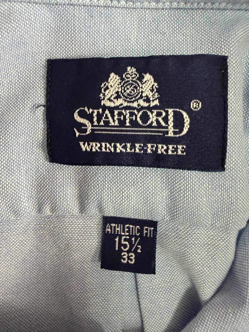 Stafford Wrinkle Free Oxford Button Down Dress Shirt Blue 15.5/33 - Picture 5 of 10